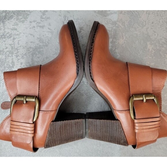 Steven by Steve Madden Fairlow Heeled Cognac Chunky Bootie Strap women Sz 6 EUC! - Picture 5 of 12